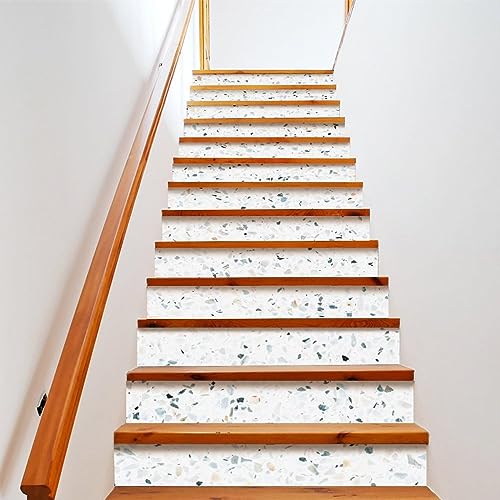 COALHO Rustikaler Bauernhaus-Terrazzo-Druck Treppenaufkleber Kunstaufkleber Treppendekorationen Abstrakte Moderne Kunst Marmor Heimdekoration 100 cm x 18 cm x 1 Set von COALHO