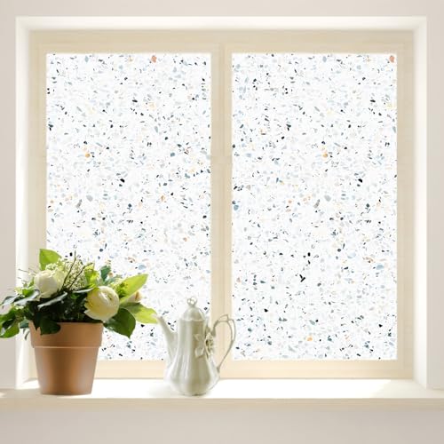 COALHO Rustikaler Terrazzo-Druck, UV-blockierend, Fensterfolie, abstrakte moderne Kunst, Marmor-Fensterschutz, statisch, dekorative Fensteraufkleber, 45 B x 60 L cm, 2 Stück von COALHO