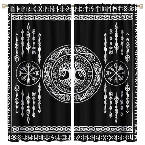 COALHO Rustikaler Vorhang mit Wikinger-Druck, Vintage, antike, nordische Mythologie, Symbol, Baum des Lebens, Fenstervorhänge, wärmeisoliert, Stangentasche, Verdunkelungsvorhänge für Schlafzimmer, 2 COALHO Rustikaler Vorhang mit Wikinger-Druck, Vintage, antike, nordische Mythologie, Symbol, Baum des Lebens, Fenstervorhänge, wärmeisoliert, Stangentasche, Verdunkelungsvorhänge für Schlafzimmer, 2 von COALHO