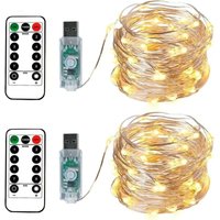 2 Lichterketten 100 LEDs 10 Meter Silberdraht Warmweiß, USB-Stecker mit Fernbedienung Sternenlicht für Weihnachtsfeier Hochzeitsdeko von COAVAS