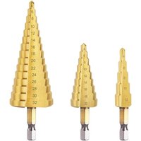 3-teiliger Metall-Stufenbohrer, 4–12/20/32 mm HSS-Titan-Stufenbohrer mit konischem Dreieck, Stufenbohrer mit Sechskantschaft für Schraubendreher auf 3-teiliger Metall-Stufenbohrer, 4–12/20/32 mm HSS-Titan-Stufenbohrer mit konischem Dreieck, Stufenbohrer mit Sechskantschaft für Schraubendreher auf von COAVAS