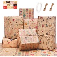 6er-Pack recycelbare Geburtstags-Geschenkpapierrollen mit doppelseitigem Klebeband und 10 m Strohseil – Geschenkpapier Geburtstagsgeschenkpapier mit 6er-Pack recycelbare Geburtstags-Geschenkpapierrollen mit doppelseitigem Klebeband und 10 m Strohseil – Geschenkpapier Geburtstagsgeschenkpapier mit von COAVAS