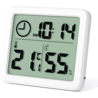 Mini-Digital-Innenthermometer, professionelles tragbares Hygrometer mit großem Bildschirm und Uhr, genaues weißes Thermometer, Hygrometer für von COAVAS
