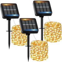 Solar-Lichterkette für draußen, 12 m, 120 LEDs, 3 Stück: Solar-Lichterkette für draußen, wasserdicht, warmweiß, 8 Modi, Solarlicht-Dekoration für von COAVAS