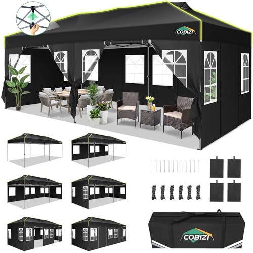 COBIZI Faltpavillon 3x6 Pop up pavillon wasserdicht stabil Winterfest faltbar partyzelt mit 6 Seitenwänden UV-Schutz Gartenpavillon mit Reflexstreifen & Lüftungsöffnung für Hochzeiten, Schwarz von COBIZI