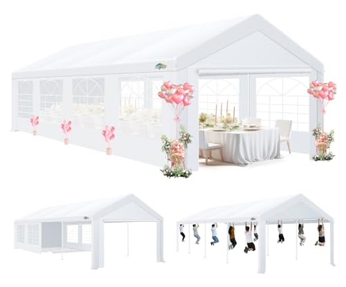 COBIZI Partyzelt 3x9m,Metall Gestell Gartenzelt,Pavillon Wasserdicht verdickte PE-Plane,Robustes Zelt mit Vier Windleinen,UV-Schutz 50+, Große Luxus Hochzeitszelt Gartenpavillon 27m²,Weiß von COBIZI