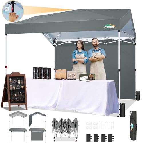 COBIZI Pavillon 3x3 Pop-up-Pavillon mit 1 Seitenwand, Außenüberdachung mit einem klick installiert und 3 einstellbaren Höhen, kommerzielles Faltavillon-Eventpavillon für Partys und Straßen,Grau von COBIZI