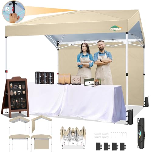 COBIZI Pavillon 3x3 Pop-up-Pavillon mit 1 Seitenwand, Außenüberdachung mit einem klick installiert und 3 einstellbaren Höhen, kommerzielles Faltavillon-Eventpavillon für Partys und Straßen,Khaki von COBIZI