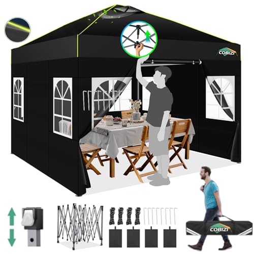 COBIZI Pavillon 3x3m Wasserdicht Stabil Winterfest Faltpavillon Partyzelt Gartenpavillon Pop Up Pavillon Klappbar Zelt mit 4 Seitenwnden Belüftungsöffnungen, Sandsack für Markt, Freien Event,Schwarz COBIZI Pavillon 3x3m Wasserdicht Stabil Winterfest Faltpavillon Partyzelt Gartenpavillon Pop Up Pavillon Klappbar Zelt mit 4 Seitenwnden Belüftungsöffnungen, Sandsack für Markt, Freien Event,Schwarz von COBIZI