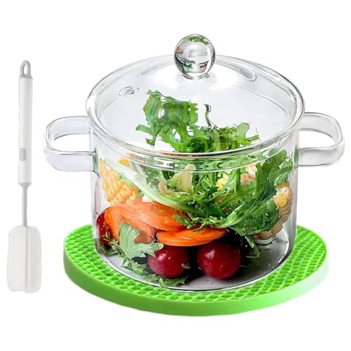 2 l Klarglas-Simmer-Potpourri-Topf mit Deckel, 1,9 l Glas-Topf mit Deckel, Glastopf-Set zum Kochen auf dem Herd, handgefertigtes Glas-Kochgeschirr-Set, geeignet für Milch, Nudeln, Suppe von COBKSXUEP