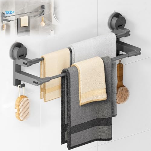 COCASES Handtuchhalter Saugnapf ohne Bohren Bad Handtuchstange Doppelt für Duschwand ohne Kleben Towel Holder mit 2 Handtuchhaken und Verstellbare Länge für Küche Tür Dunkelgrau 41-75cm COCASES Handtuchhalter Saugnapf ohne Bohren Bad Handtuchstange Doppelt für Duschwand ohne Kleben Towel Holder mit 2 Handtuchhaken und Verstellbare Länge für Küche Tür Dunkelgrau 41-75cm von COCASES
