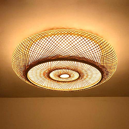 Bambus Gewebte Deckenleuchte Retro Country Bambuslampe Handgewebte Deckenlampe Natürliche Bambus Rattan E27 Loft Korridor Teestube Beleuchtung Dekorative Lampe Hängelampe,50cm von COCOL