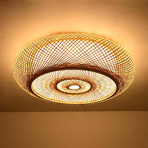 Bambus Gewebte Deckenleuchte Retro Country Bambuslampe Handgewebte Deckenlampe Natürliche Bambus Rattan E27 Loft Korridor Teestube Beleuchtung Dekorative Lampe Hängelampe,60cm von COCOL