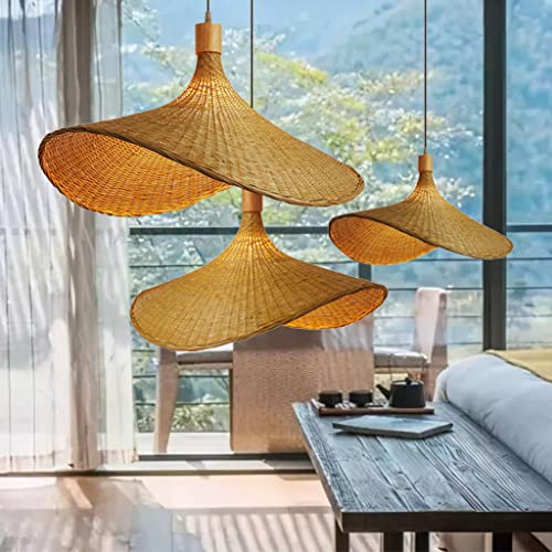 COCOL E27 Kronleuchter Vintage Deckenlampe Bambus Rattan - Laterne Kreative Deckenleuchte E27 Retro-Leuchte LED-Für Das Schlafzimmer Restaurant Schlafzimmer Wohnzimmer Cafe Lighting,50cm von COCOL
