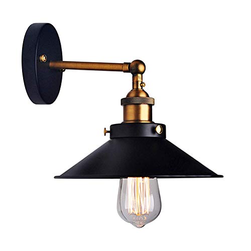 COCOL Jahrgang industrielle Regenschirm Vintage Loft-Wand-Licht-Lampen-Befestigungen Retro Wandlampe Edison-Lampe E27 Durchmesser 21cm Black Metal (nicht enthalten Bulb) von COCOL