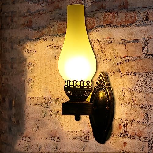 COCOL Kreativ Wandleuchte Vintage Wandlampe Antik Nostalgie Innen Lampe Design Wandlampe Rund Weiß Glas Lampenschirm Lampenfassung Rustikale Old Öllampe Wandleuchte Innen Lampen (Größe : F) von COCOL