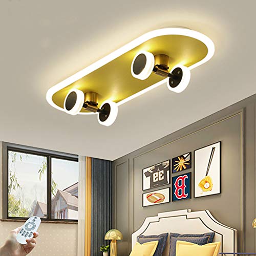 COCOL LED Skateboard Deckenlampe Moderne Deckenleuchte Dimmbar Mit Fernbedienung Deckenlicht 32W Acryl Jungen Und Mädchen Schlafzimmer Kinderzimmer Wohnzimmer Beleuchtung L60cm… von COCOL