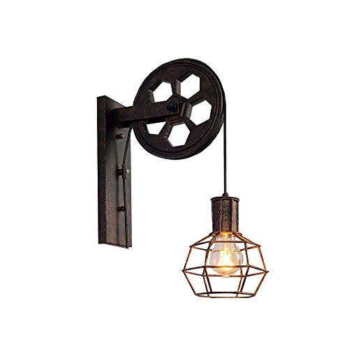 COCOL Loft Industrial Retro Lifting Riemenscheibe Wand Lampe Eisen Rusty Persönlichkeit Kreative Restaurant Korridor Aisle Cafe Wall Light von COCOL