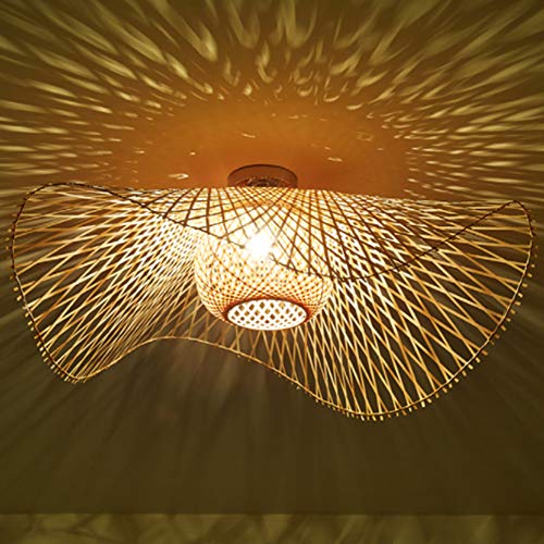 COCOL Natürliche Deckenlampe Aus Bambus Und Rattan Landbeleuchtung Deckenleuchte E27 Retro Deckenlicht Handgewebte Korridorlampe Schlafzimmer Restaurant Dekoration Lampe Energiesparlampe,75cm von COCOL