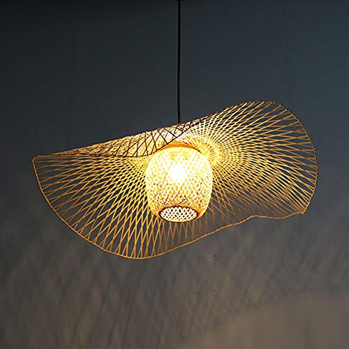 Natürlicher Bambus Gewebter Pendellampe Retro Land Hängelampe Höhenverstellbare E27 Deckenlampe Korridor Beleuchtung Kronleuchter Villa Wohnzimmer Esszimmer Dekoration Hängeleuchte,65cm von COCOL