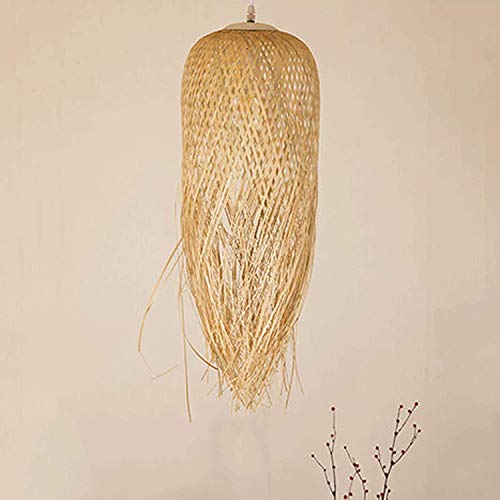 COCOL Natürlicher Bambus Gewebter Pendelleuchte Retro Bambus Gewebte Lampe E27 Höhenverstellbarer Hängelampe Landvilla Beleuchtung Pendellampe Schlafzimmer Esszimmer Dekoratives Licht,62 * 25cm von COCOL