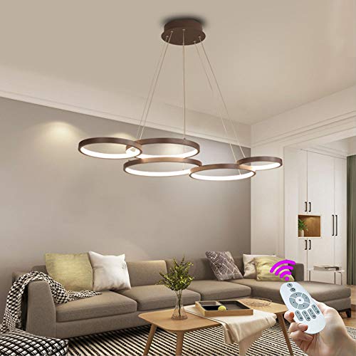 Pendelleuchte Moderner LED-Hängeleuchte Dimmbar Mit Fernbedienung Pendellampe Höhenverstellbarer Innenschlafzimmer Esstisch Wohnzimmerbeleuchtung Hängelampe Kronleuchter,5 rings von COCOL