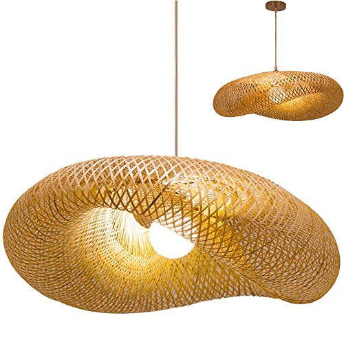 COCOL Retro Bambus Weblampe Natürlichen Bambus Und Rattan Kronleuchter Garten Teestube Pendellampe Handgewebten Hängelampe E27 Beleuchtung Hängeleuchte Korridor Nachtlicht,60cm von COCOL