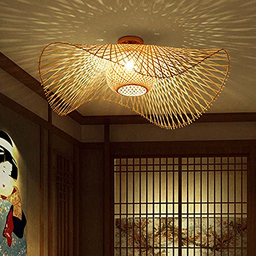 COCOL Retro Deckenlampe Handgewebte Deckenleuchte Land Deckenlicht Natürlichen Bambus Und Rattan E27 Korridor Beleuchtung Kronleuchter Esszimmer Wohnzimmer Schlafzimmer Dekorative Lampe,100cm von COCOL