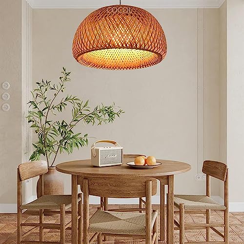 COCOL Retro E27 Deckenleuchte Rattan Lampenschirm Bambus Lampe Vintage Deckenlampe Kreativer Bambus Esszimmer Schlafzimmer Hängeleuchte Wohnzimmer Dekoration Kaffee Bar Hängelampe,30cm von COCOL