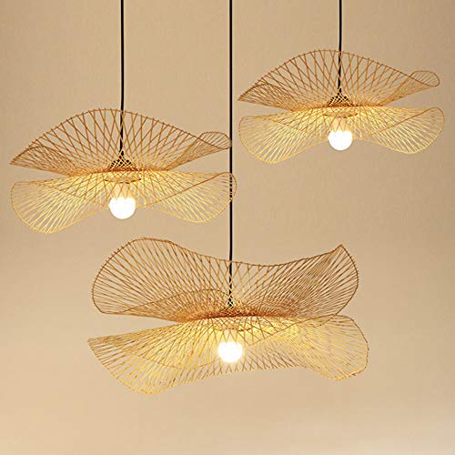 COCOL Vintage Bambus Gewebte Hängelampe Land Bambus Gewebte Lampe Handgewebte Pendellampe E27 Naturbambus Esszimmer Wohnzimmer Korridor Dekorative Beleuchtung Deckenleuchte,55cm von COCOL