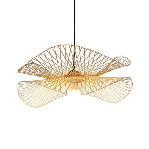 COCOL Vintage Bambus Gewebte Hängelampe Land Bambus Gewebte Lampe Handgewebte Pendellampe E27 Naturbambus Esszimmer Wohnzimmer Korridor Dekorative Beleuchtung Deckenleuchte,75cm von COCOL