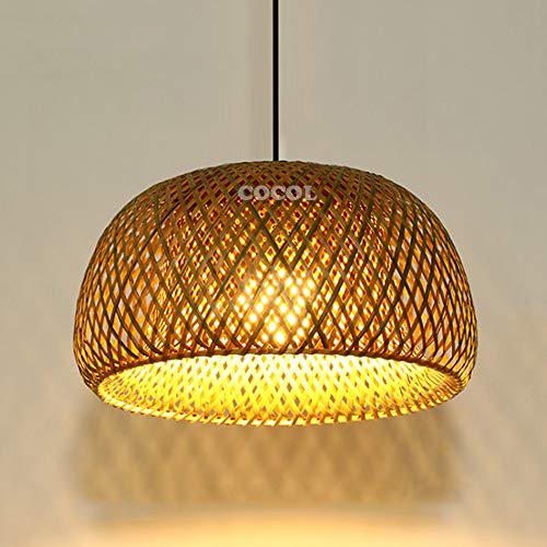 Vintage Bambus Gewebte Lampe Pendelleuchte Land Natürlichen Bambus Und Rattan Pendellampe Höhenverstellbare E27 Kronleuchter Restaurant Korridor Hängelampe Teestube Villa Dekorative Lampe,45cm von COCOL