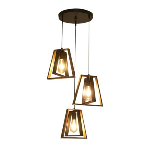 COCOL Vintage Industrial Holz Pendelleuchte Schwarz Metall Pendelleuchte Vintage E27 Pendelleuchte Höhenverstellbar Für Küche Esszimmer Schlafzimmer Foyer (Glühbirne Nicht Enthalten)(3 heads) von COCOL