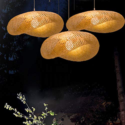 COCOL Vintage Rattan Lampe Wohnzimmer Pendelleuchte E27 Hängeleuchte Bambus Retro Deckenlampe Industrial Lampen Pendellampe Design Höhenverstellbar Kronleuchter Esszimmer Studie Cafe Leuchten,60cm von COCOL