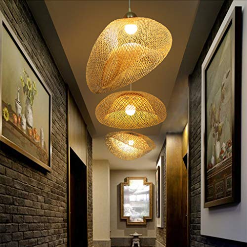 COCOL Vintage Rattan Lampe Wohnzimmer Pendelleuchte E27 Hängeleuchte Bambus Retro Deckenlampe Industrial Lampen Pendellampe Design Höhenverstellbar Kronleuchter Esszimmer Studie Cafe Leuchten,80cm von COCOL