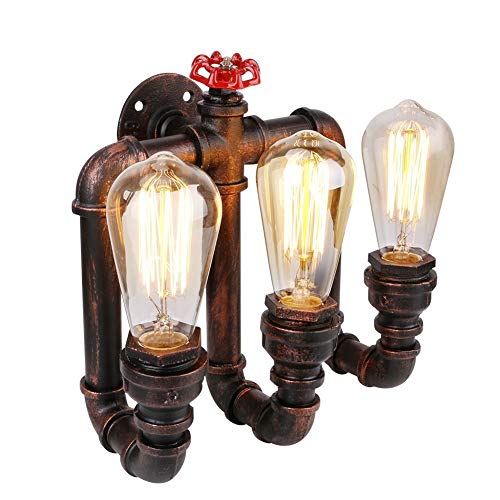 COCOL Vintage Wandleuchte Wandlampe Industrie Wand Lampen Water Pipe Industrial Wandleuchte mit 3 Lichter Vintage Retro Wasser Rohr lamp Retro Dekor Wandleuchte (ohne Birne) von COCOL