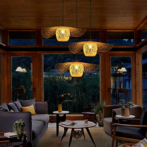 E27 Lampe Deckenlampe Retro Lampen Kreative Licht Handgewebte Bambus Lampenschirm Hängelampe Hängend Leuchte Restaurant Deckenleuchte Wohnzimmer Küche Café Dekorative Pendelleuchte,85cm von COCOL