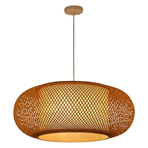 Einfache Vintage Weaving Pendelleuchten Natur Bambus Und Rattan Gewebte Hängelampe Verstellbar E27 Schlafzimmer Wohnzimmer Decke Kronleuchter Teehaus Esszimmer Bambus Hängeleuchte,60cm von COCOL