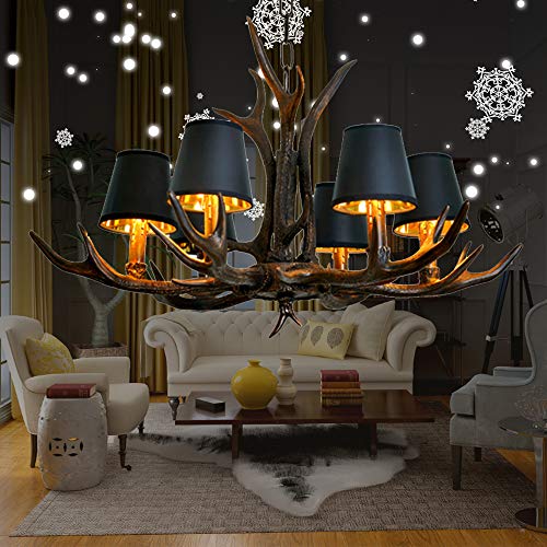 COCOL Geweih Hängelampe Retro Pendelleuchte Wohnzimmer Kerze Pendellampe Beleuchtung Kronleuchter Höhenverstellbar E14 * 6 Schlafzimmer Kerzenhalter Lampe Dekorative Licht von COCOL