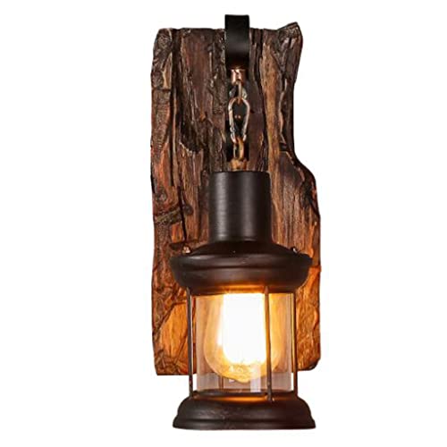 Holz Retro Lichter Rustikale Wohnzimmer Wandlampe EZ7 Lampe Wandleuchte Schlafzimmerwand Einfach Kreativ Vintage Antik Glas Lampenschirm Nostalgie Innen Loft Zimme Design Leuchte,A von COCOL