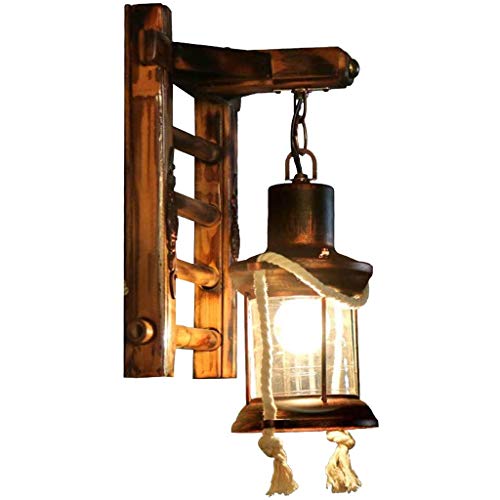 Holz Retro Lichter Rustikale Wohnzimmer Wandlampe EZ7 Lampe Wandleuchte Schlafzimmerwand Einfach Kreativ Vintage Antik Glas Lampenschirm Nostalgie Innen Loft Zimme Design Leuchte,D von COCOL