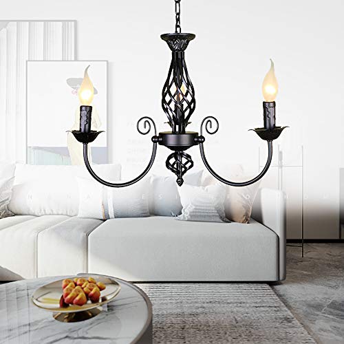 Kerze Pendelleuchte Einfache Pendellampe Retro Hängelampe E14 Licht Eisen Farbe Lampe Körper Geeignet Für Schlafzimmer Wohnzimmer Flur Korridor Hängeleuchten,Schwarz,3 heads von COCOL