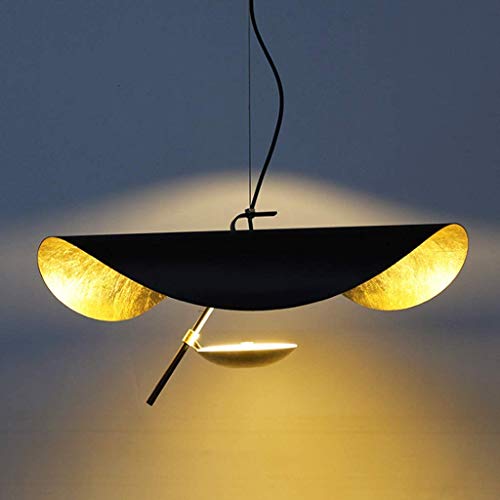 LED Blattförmiger Pendelleuchte Hut Goldener Hängelampe Höhenverstellbare Decke Pendellampe Cafe Bar Schlafzimmer Wohnzimmer Dekoration Kronleuchter Beleuchtungssystem [Energiespar A ++],Schwarz,60cm… von COCOL