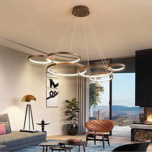 Moderner LED-Hängelampe 6-Ring Runder Pendellampe Dimmbar Mit Ferngesteuerter Beleuchtung Kronleuchter Deckenlampe Aluminium Acryl Schlafzimmer Wohnzimmer Licht L120cm Braun von COCOL
