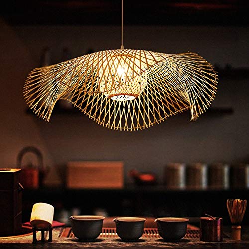 Natürliche Bambus Hängelampe Land Bambus Gewebte Lampe Höhenverstellbare E27 Beleuchtung Pendelleuchte Villa Schlafzimmer Wohnzimmer Dekoration Pendellampe Bambus Rattan Lampe,85cm von COCOL