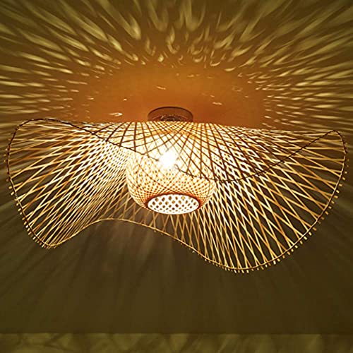 COCOL Natürliche Deckenlampe Aus Bambus Und Rattan Landbeleuchtung Deckenleuchte E27 Retro Deckenlicht Handgewebte Korridorlampe Schlafzimmer Restaurant Dekoration Lampe Energiesparlampe,48cm von COCOL
