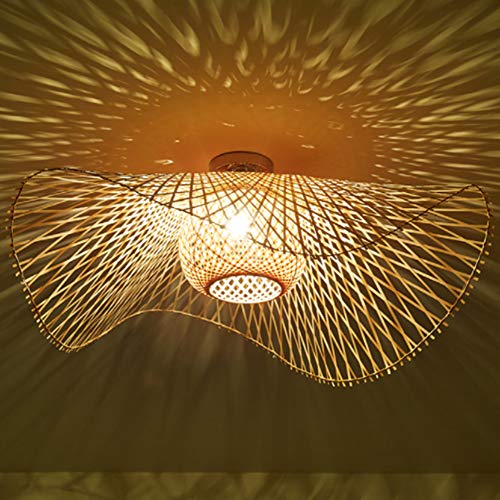Natürliche Deckenlampe Aus Bambus Und Rattan Landbeleuchtung Deckenleuchte E27 Retro Deckenlicht Handgewebte Korridorlampe Schlafzimmer Restaurant Dekoration Lampe Energiesparlampe,48cm von COCOL
