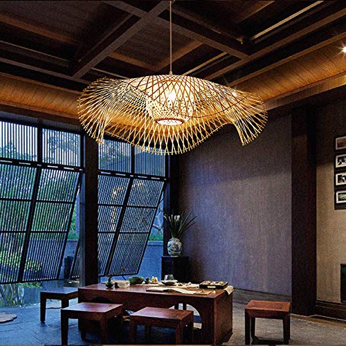 Natürlicher Bambus Gewebter Pendellampe Retro Land Hängelampe Handgewebte E27 Pendelleuchte Villa Korridor Wohnzimmer Beleuchtung Kronleuchter Dekorative Licht,65cm von COCOL