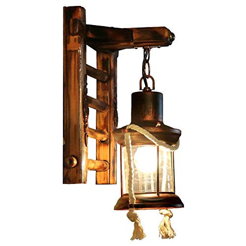 COCOL Retro Holz Wandleuchte Korridor Lampe Retro Restaurant Tragbare Wandlampe E27 Schraubmund Massivholz Handwerkskunst Ist Geeignet Für Restaurant Cafe Beleuchtungssystem,Type b von COCOL