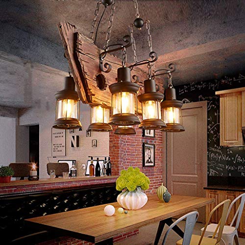 COCOL Retro Pendelleuchte, E27 Retro Holz Pendellampe Industrielle Loft Hängeleuchte Dekorativer Hängelampe Metall Höhenverstellbar für Küche Esszimmer Bar Restaurant Wohnzimmer Café(Ohne Birne) von COCOL